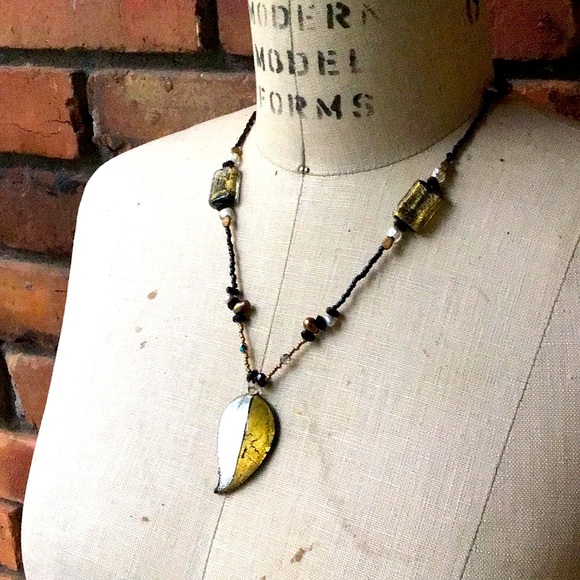 Handmade “The Great Divide" Black and Gold Leaf Statement Necklace - Picture 1 of 10